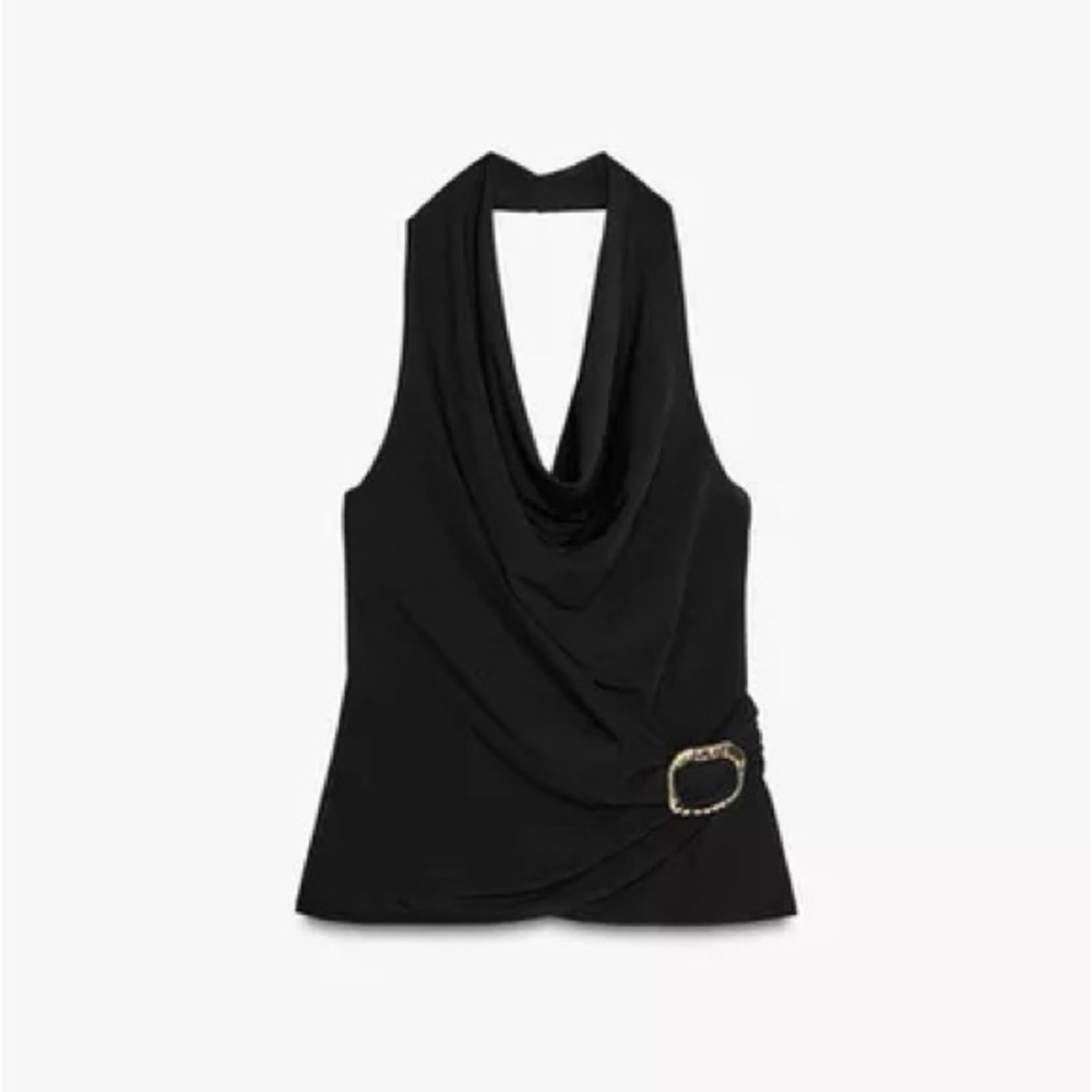 Zara Black Draped Tank Top with Buckle - Picture 1 of 2